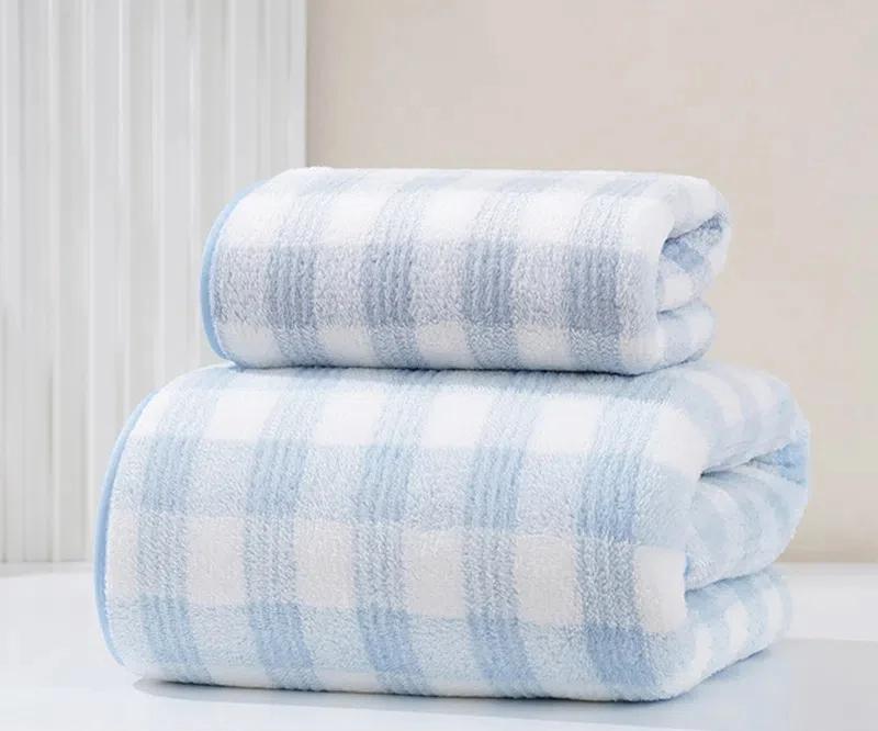 Japanisches minimalistisches Karomuster Handtuch Saugfähig Dick Weich Badetuch Baumwolle Waschen Badetücher Zwei in Eins Eltern-Kind-Set Handtuch