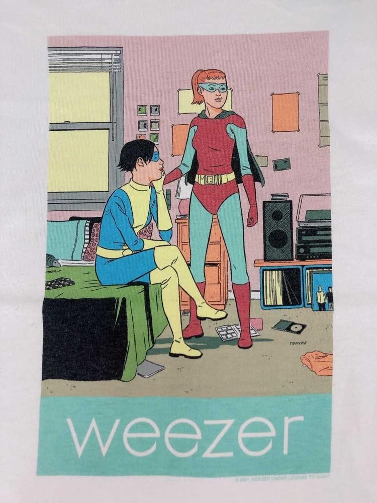 ВИНТАЖНАЯ ФУТБОЛКА WEEZER Белая Смешной Подарок Унисекс Хлопковая Футболка Все размеры Унисекс Футболка XXXXL