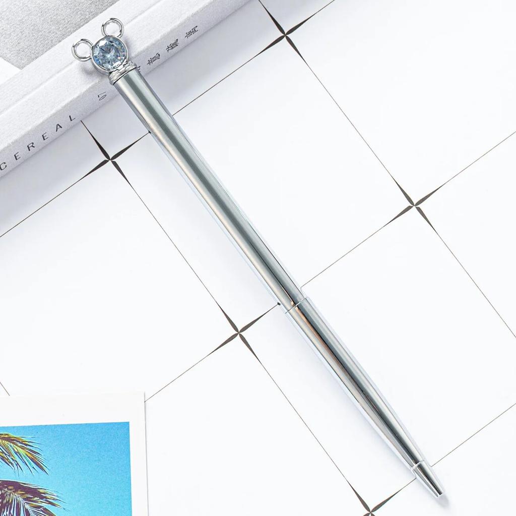 1 Piece Diamond Mouse School Pen Bullet Point Metal Ballpoint Pen Black Writing Pen For Student Rose Gold Stationery