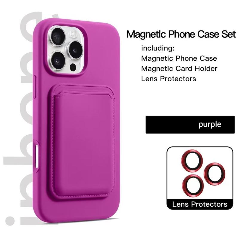 

For Magsafe Magnetic Wallet Card Slot Luxury Solid Color Soft Silicone Phone Case For iPhone 16 Pro Max E 14 11 12 13 15 Pro Max iPhone 11 Pro