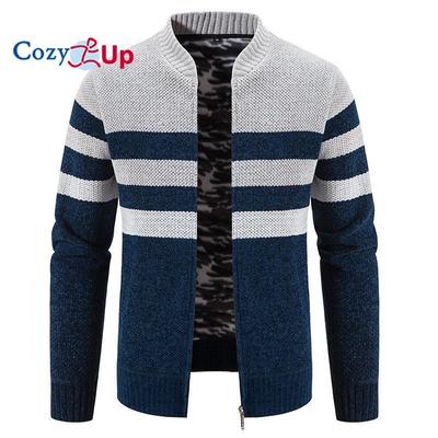 Maglione cardigan da uomo a coste lavorato a maglia con cerniera, colletto in piedi a blocchi di colore lavorato a maglia, riscaldamento, abbigliamento quotidiano moderno e contemporaneo