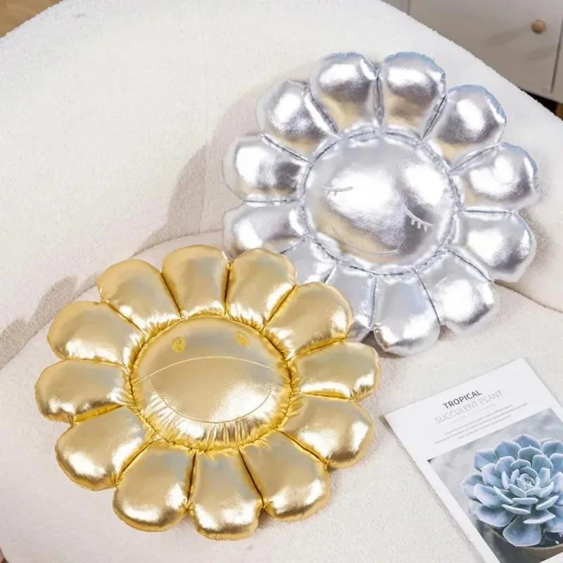 Aesthetic Sunflower Plush Cushion Rainbow Floral Decorative Pillow Cute Flower Stuffed Pillow Office Chair Back Cushion Decor