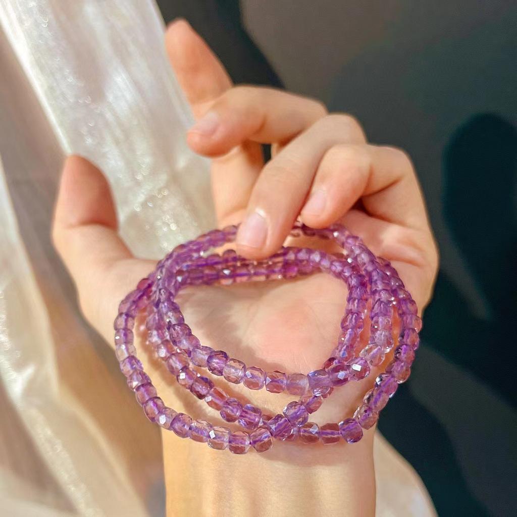 Retro Natural High-Quality Amethyst Cut Square Bracelet Women'S Fashion Niche Design Bracelet