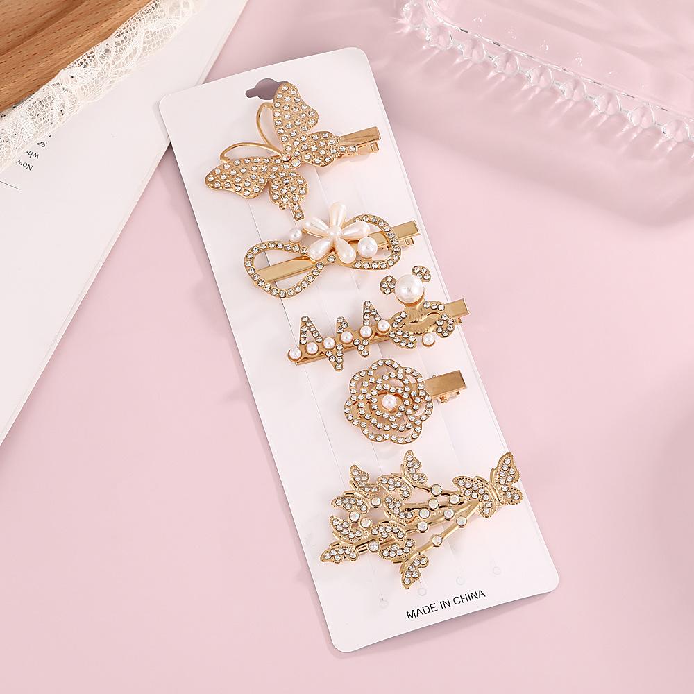 Popular Pearl Rhinestone Alloy Barrette Korean-Style Sweet Full-Rhinestone Hair Clip for Girls Stylish Elegant Side
