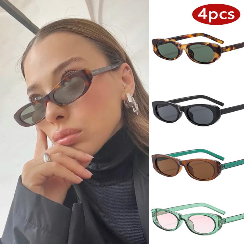 4pcs New y2k Small Frame Irregular Oval Sunglasses Women Luxury Brand Designer Vintage Sunglasses Popular Punk Hip Hop Shades