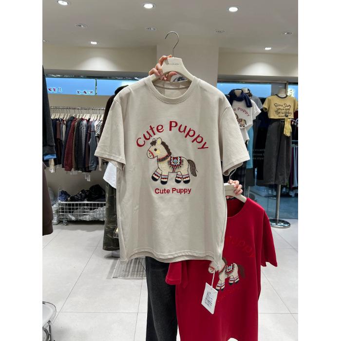 2026 New Year's Red Little Horse Oversized Mid-length Women's T-shirt - Early Spring De Rong Design