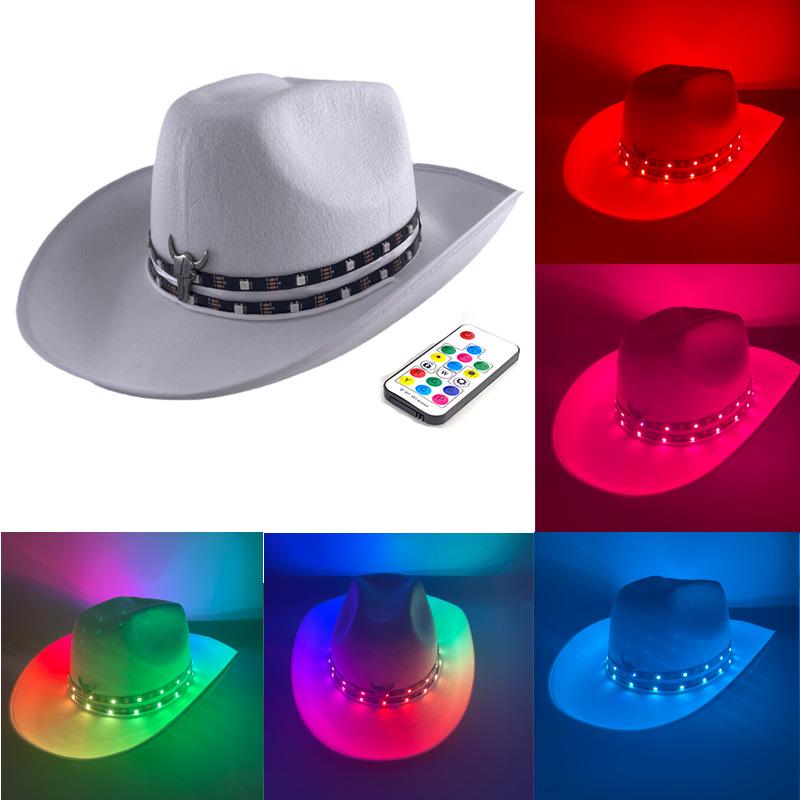 Pearlescent Iridescent LED Light-Up Cowboy Hat for Halloween Party