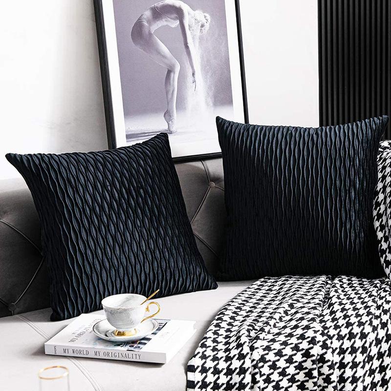Modern Minimalist Moss Green Pillowcase Striped Velvet Decorative Cushion Sofa Living Room Bedroom