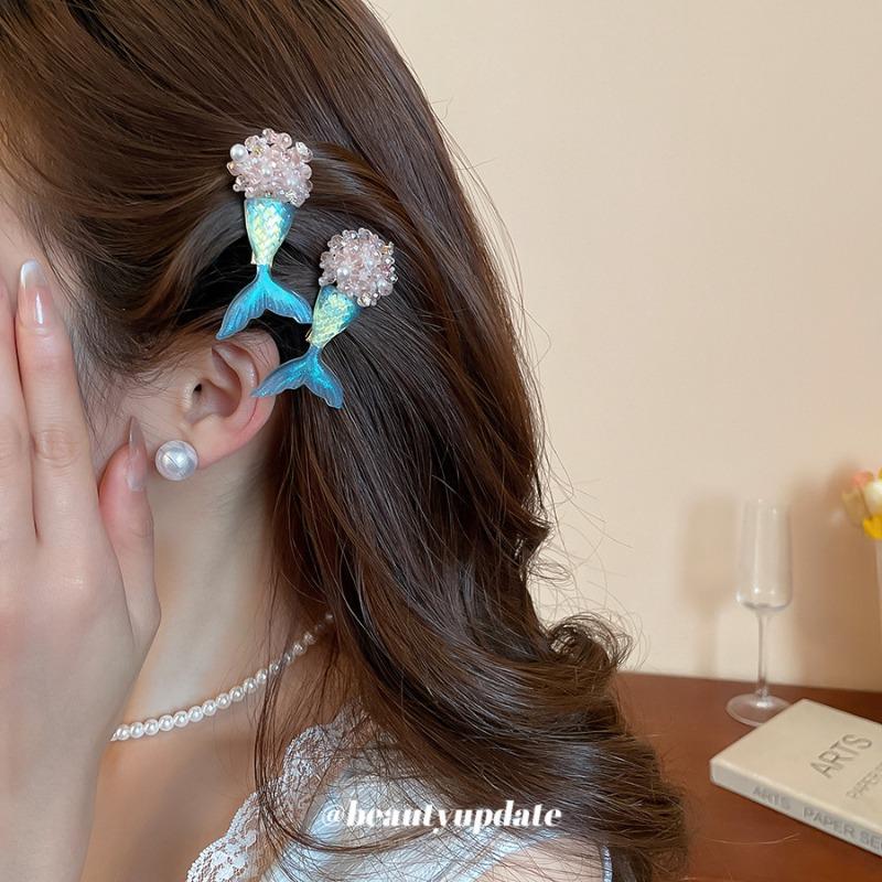 Silver Needle Resin Pearl Flower Cluster, Fish Tail Earrings, Hairpin Set, Fashionable and Exquisite Small Hairpin, Light Luxury and High-end Jewelry.