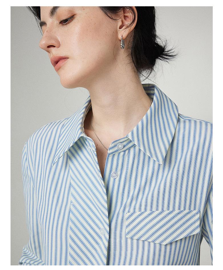 **2026 Neues Französisches Design Streifen Slimming Langarmhemd für Damen - Vielseitiges Oberteil für den Arbeitsweg**