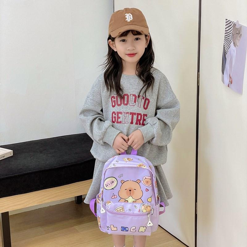 Kindergarten School Bag Cute Kapibara Print Boys And Girls Backpack Children'S Backpack