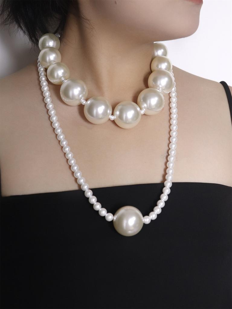 European and American Geometric Double-layer Round Pearl Necklace Accessories Women's Sweater Chain Light Luxury Item