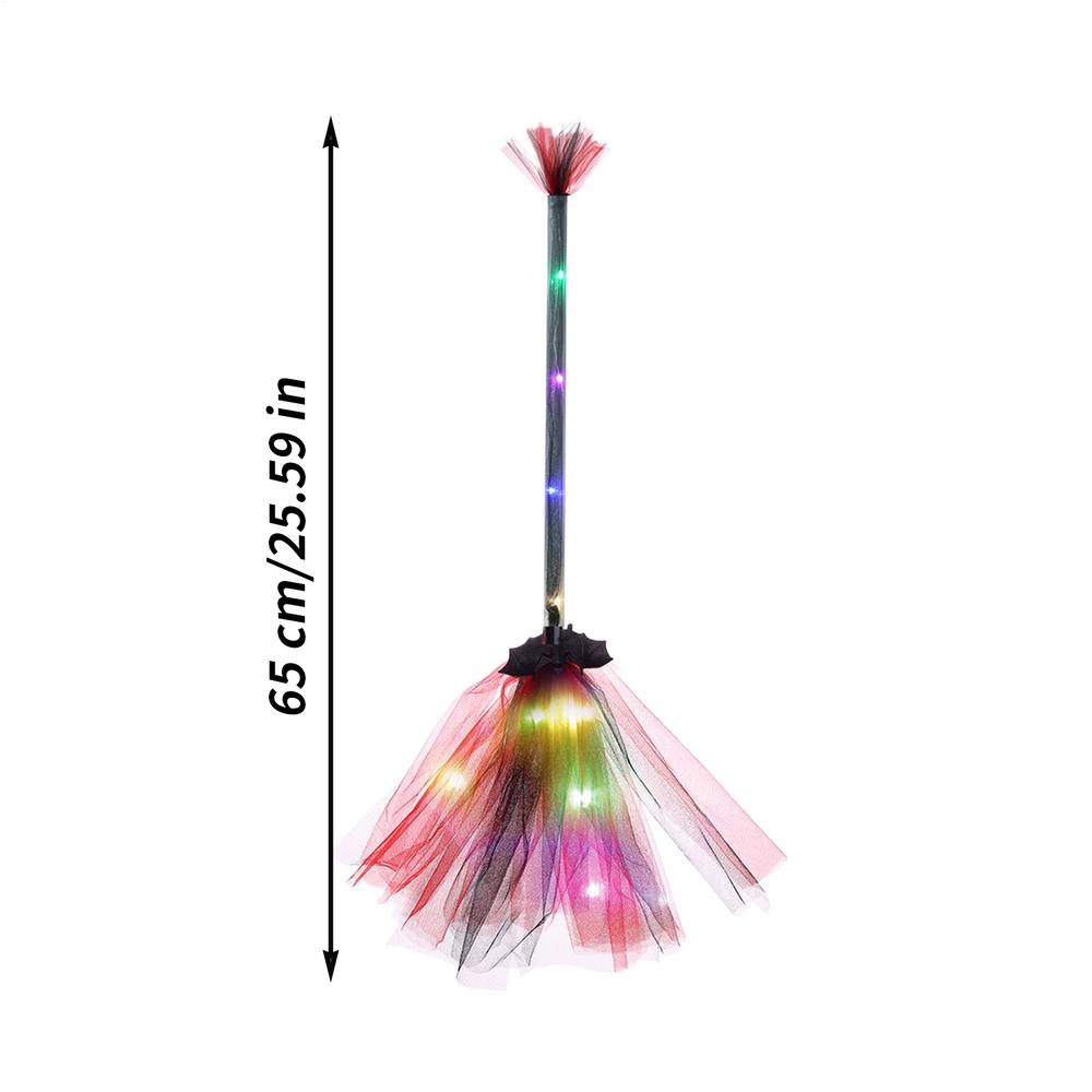 

Halloween Witch Broom LED Illuminated Mount Broom Lightweight Mesh Broom Props Holiday Decor Cosplay Accessories червоний