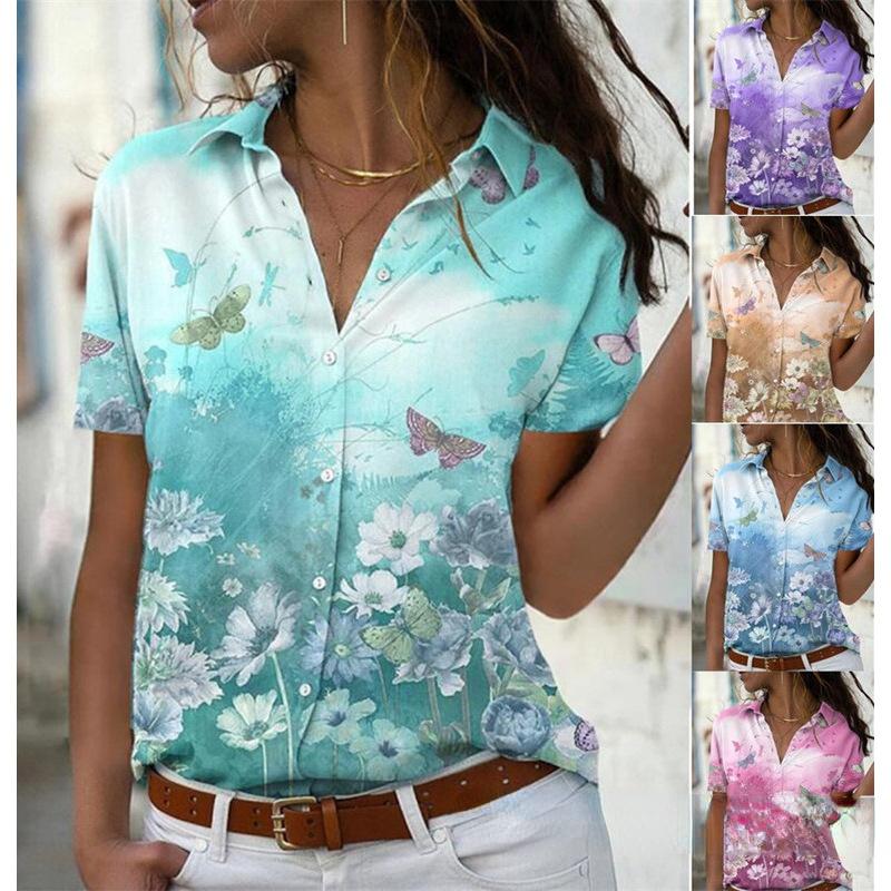 

2023 Весна/лето женская рубашка с принтом и коротким рукавом, повседневная рубашка