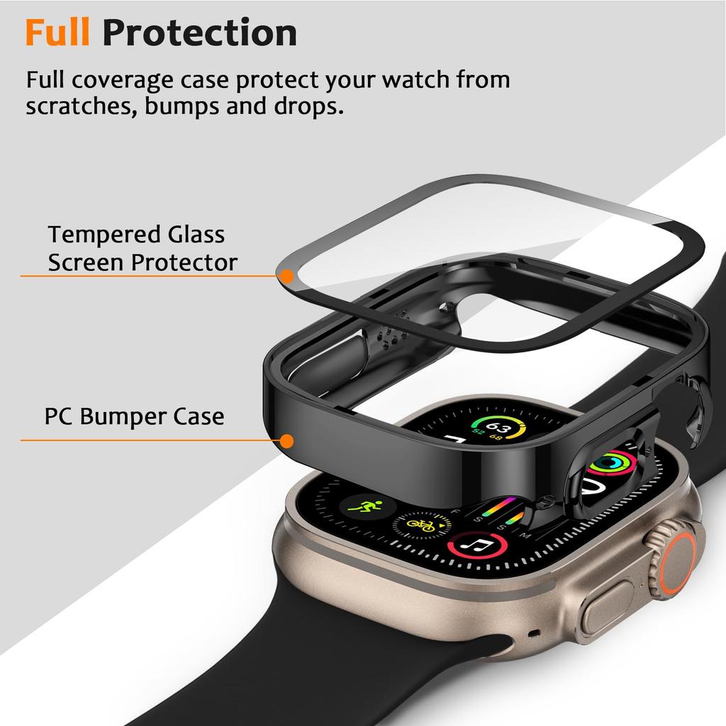 Screen Protector for Apple Watch Case Ultra 2 3 49mm Accessories Straight Edge Protective PC Bumper+Tempered Glass iWatch 2027