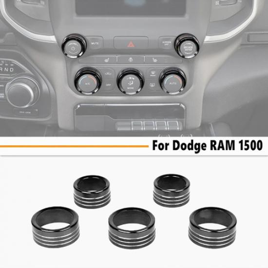 For Dodge Ram 1500 -2025 Black A/C Switch Volume Button Trim Ring Knob Cover