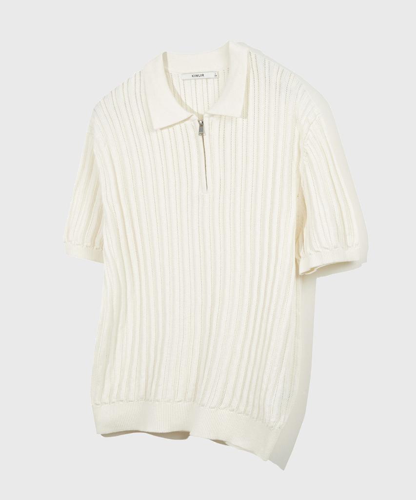 KIIMUIR Half-Zip Short-Sleeve Knit_Ivory