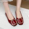 Fashion Women's Fashion Flat Shoes Spring New Square Head Shallow Mouth Metal Buckle Soft Sole Anti-slip Wear-resistant Single Shoes