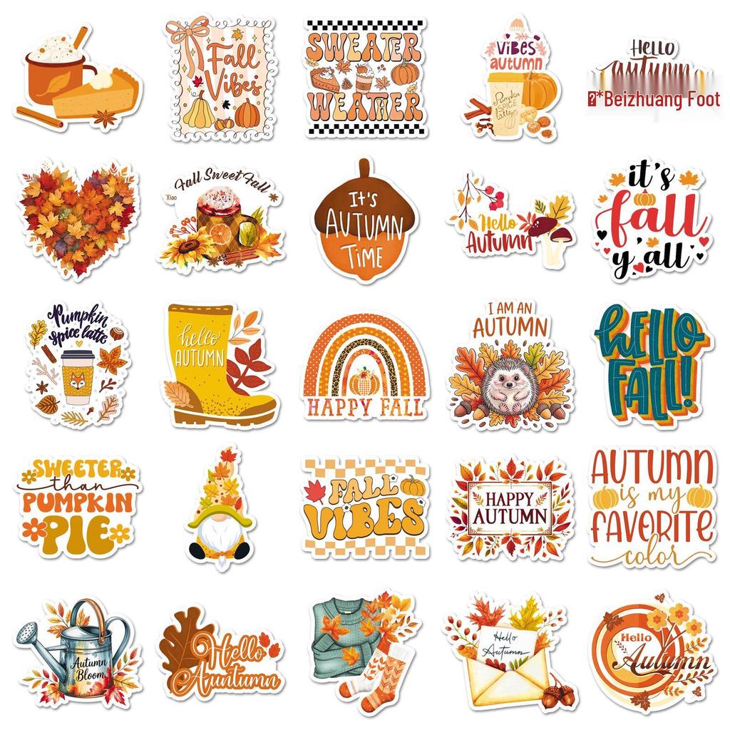 50 Happy Fall Stickers: English Slogans for Notebooks, Planners, Phones, DIY Projects