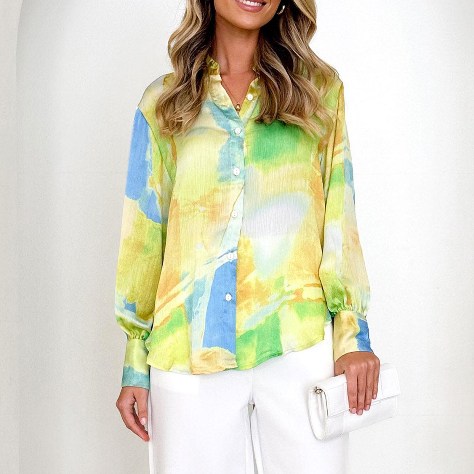 

Женская универсальная темпераментная рубашка с лацканами и ретро-принтом на рукавах