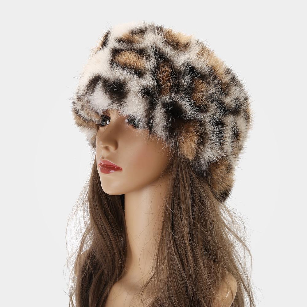 Rabbit Fur Leopard Print Hairband Animal Pattern Faux Fur Hair Band Winter Hair Accessories