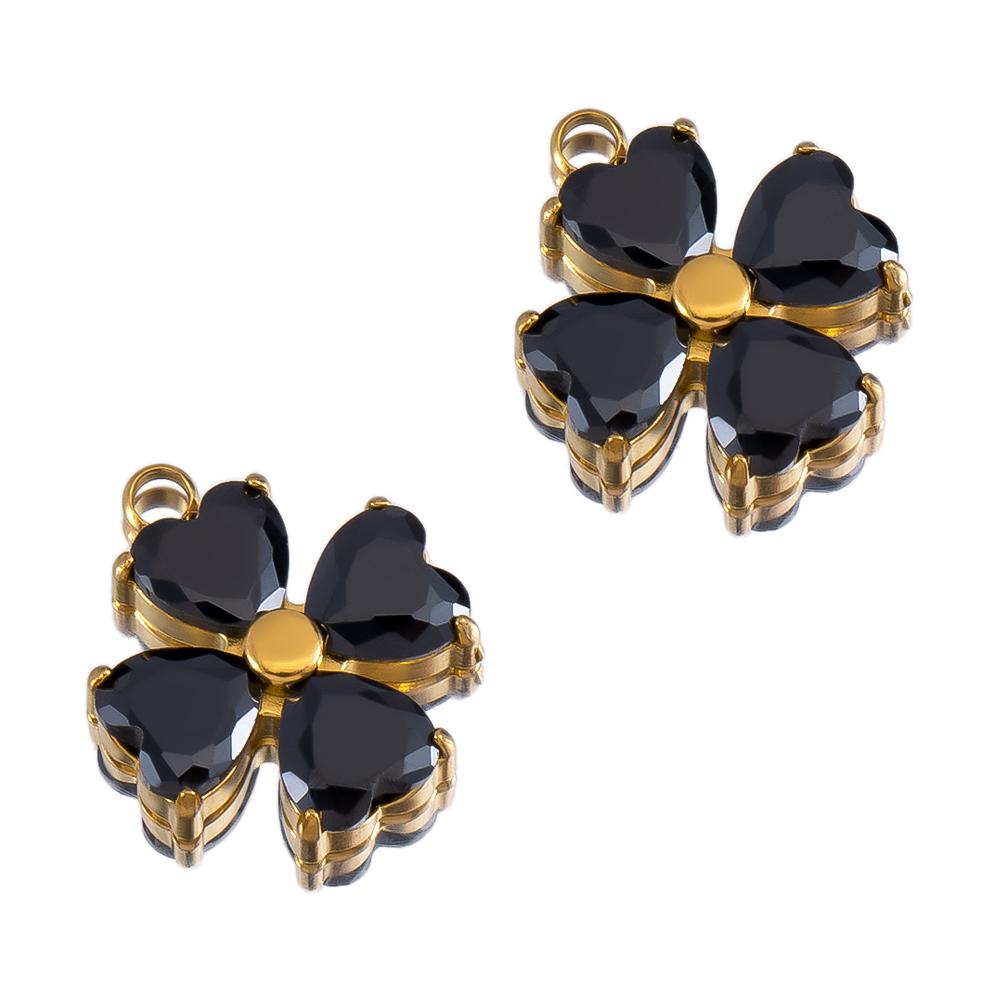 2Pcs Fashion Black White Heart Flower Earrings Charms Golden Plated Stainless Steel Zirconia Petal Pendant Necklace DIY Findings