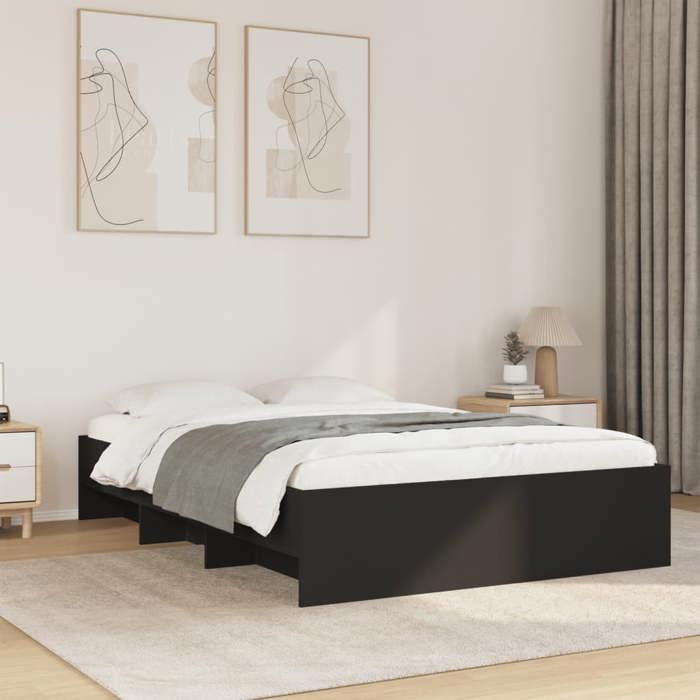VidaXL Cadre de lit noir 120x200 cm bois d'ingénierie, meuble de chambre à coucher, lit double, sommier, lit, cadre de lit 3295661
