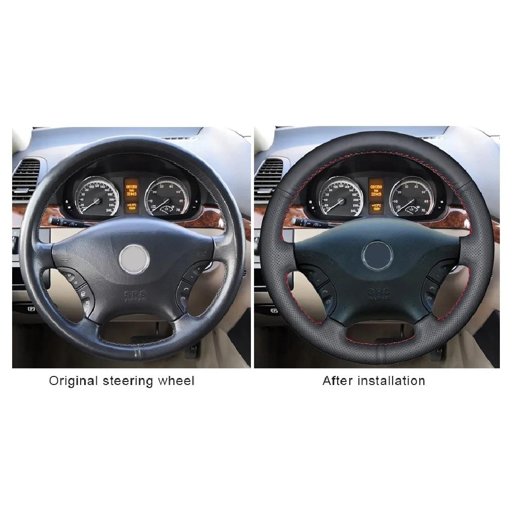 CARDAK DIY Hand-stitched Black Artificial Leather Car Steering Wheel Cover for Mercedes Benz Viano W639 2006-2011 Vito 2010-2015