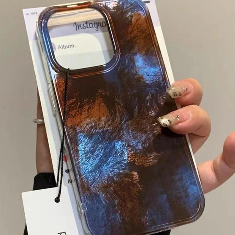 Retro Brown Blue Gradient  Clear Case For iPhone 16 15 14 13 12 11 Pro Max XS XR X SE 7 8 Plus Vortex Pattern Shockproof Cover