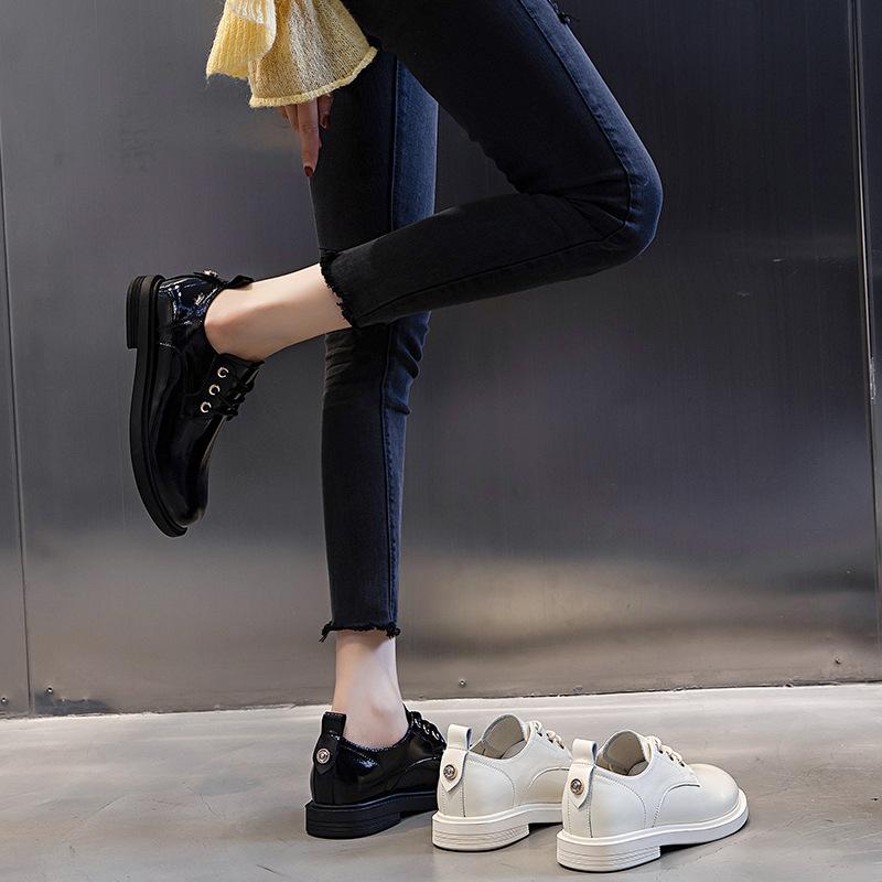 Little White Shoes Women's Spring 2025 New Small Leather Shoes Women's Thick Heel Versatile Leather Single Shoes Women's Casual Fashion Women's Shoe