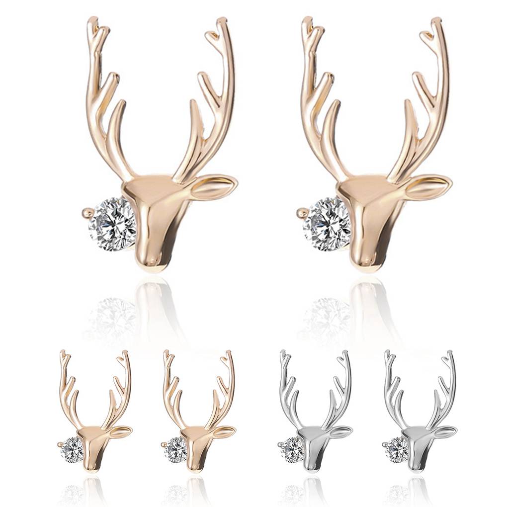 1 Pair Fashion Rhinestones Antlers Earring Women Christmas Ear Studs Girl Bohemian Crystal Ear Rings