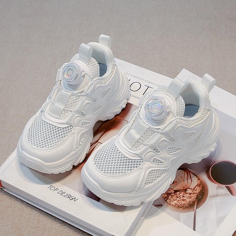 Kids Sports Shoes Rotating Button Children Running Shoes Mesh Breathable 2025 Brand New Children Sneakers Thick Comfortable