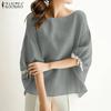 ZANZEA Blusa holgada casual de verano para mujer con cuello redondo y manga 3/4