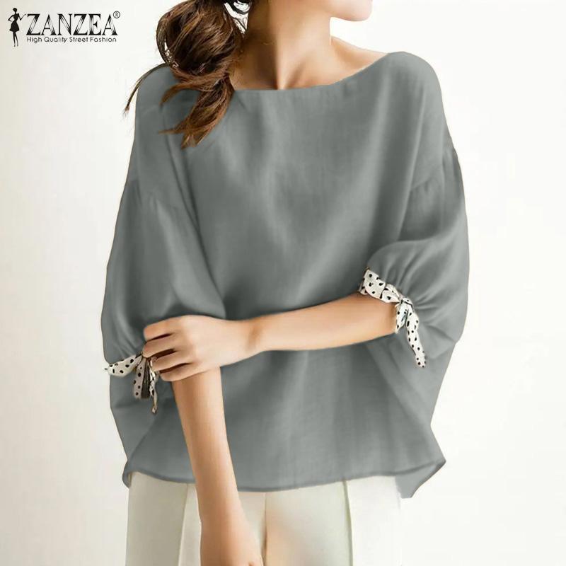 ZANZEA Blusa holgada casual de verano para mujer con cuello redondo y manga 3/4
