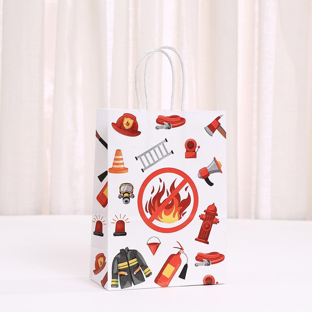 StoBag Fire Truck Paper Gift Bags for Sweets Gift Wrapping Bags Kids Birthday Party Treat Packaging Designer Kraft Bags
