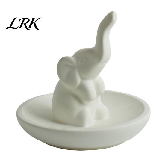 Glazed Ceramic Storage Box Jewelry Tray, with Upturned Nose Elephant Design, Waterproof Case Compact Organizer for Rings Earrings Bracelets