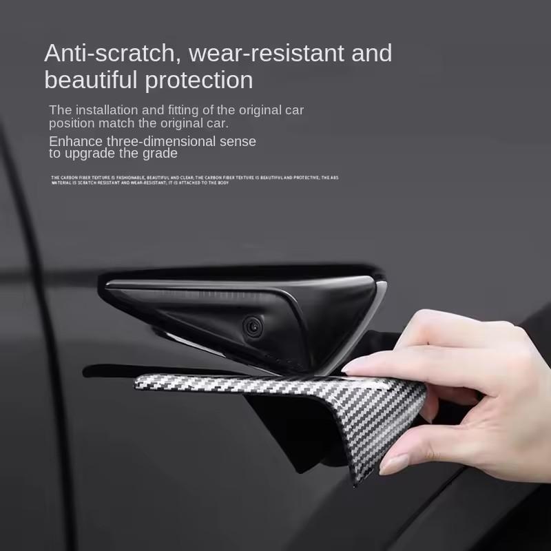 ABS Carbon Pattern Side Camera Cover For Tesla Model 3/Y 2025 ABS Leaf Board Sticker Accessories
