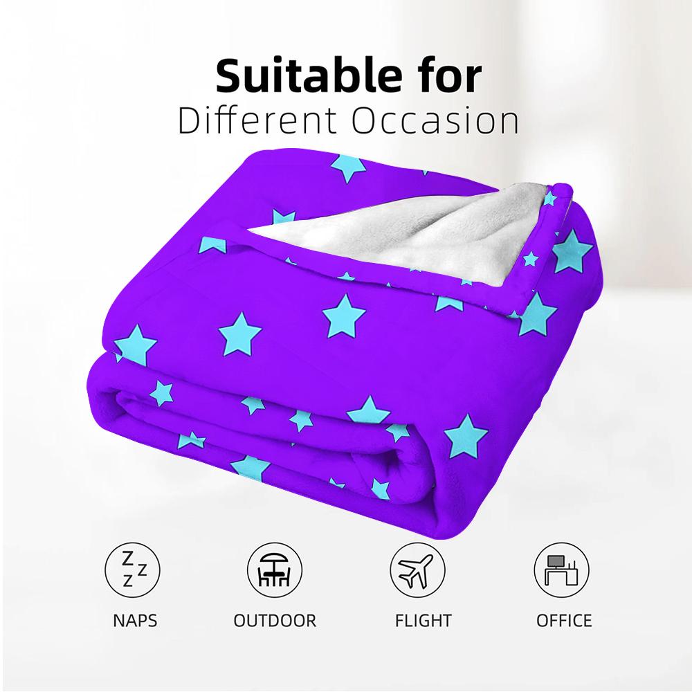 Lavender Cyan Star Cartoon Anime Print Flannel Blanket Soft Warm Throw for Kids Bedroom Sofa Christmas Office Car