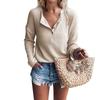 Women's Fashion V-Neck Pullover Button Long Sleeve Solid Color Slim Top