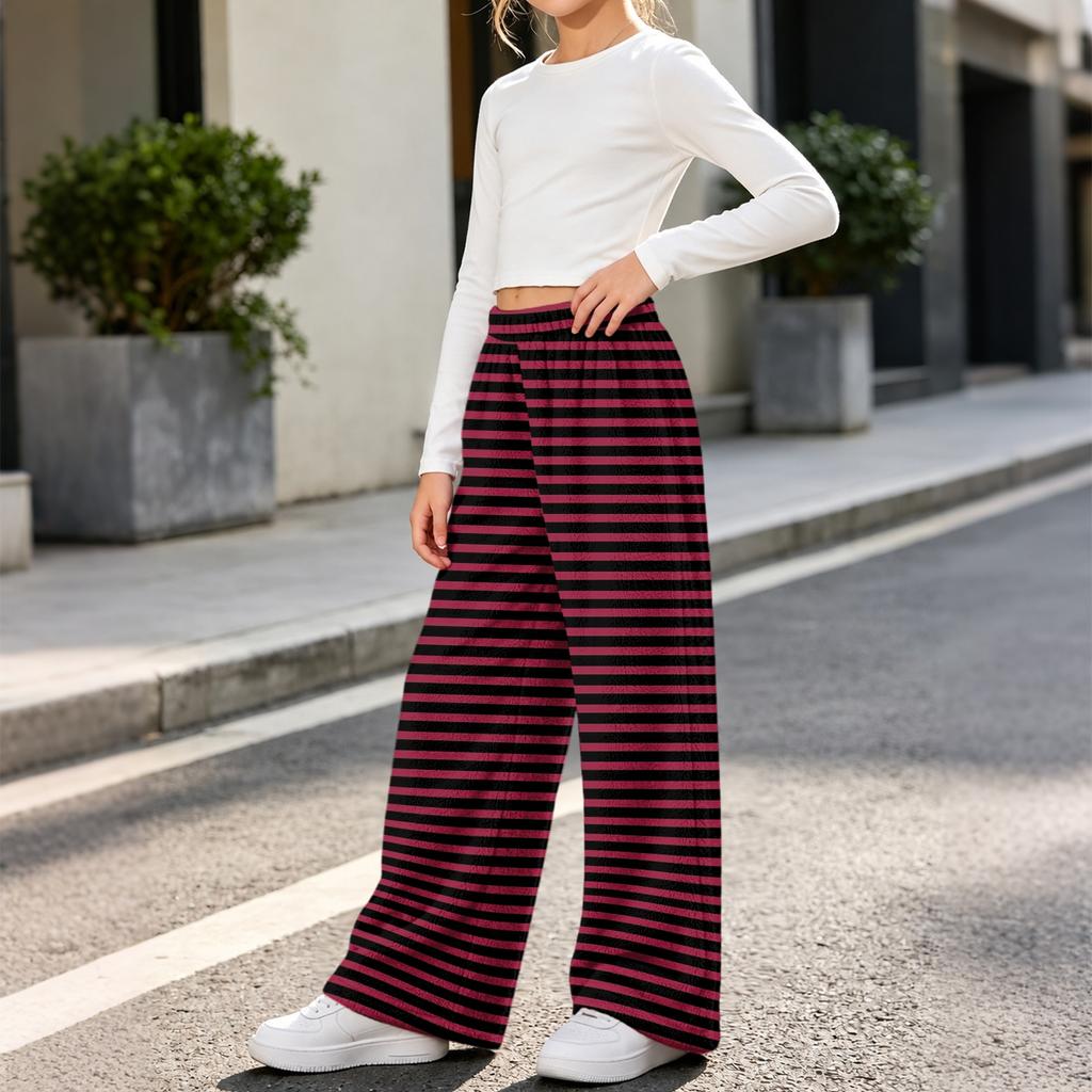 Fashion Girls' Flannel Warm Loose Striped Printed Pants