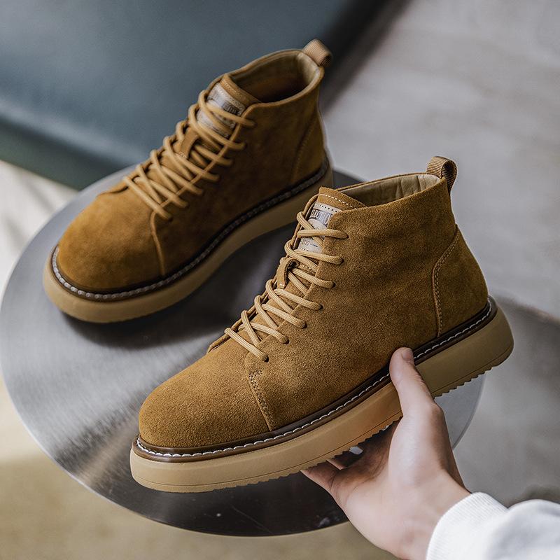 

Зимние новые кожаные мужские туфли на платформе, повседневные туфли в стиле ретро, британские ботинки Мартина, универсальные туфли на доске, рабочие короткие ботинки 41 коричневый