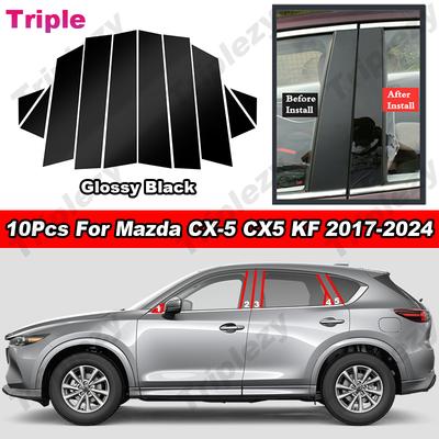 10 Stuks Glanzend Pianozwart/Koolstofvezel PC Materiaal B C Stijl Post Cover Deurlijst Raam Sticker Voor Mazda CX-5 CX5 KF 2017-2024
