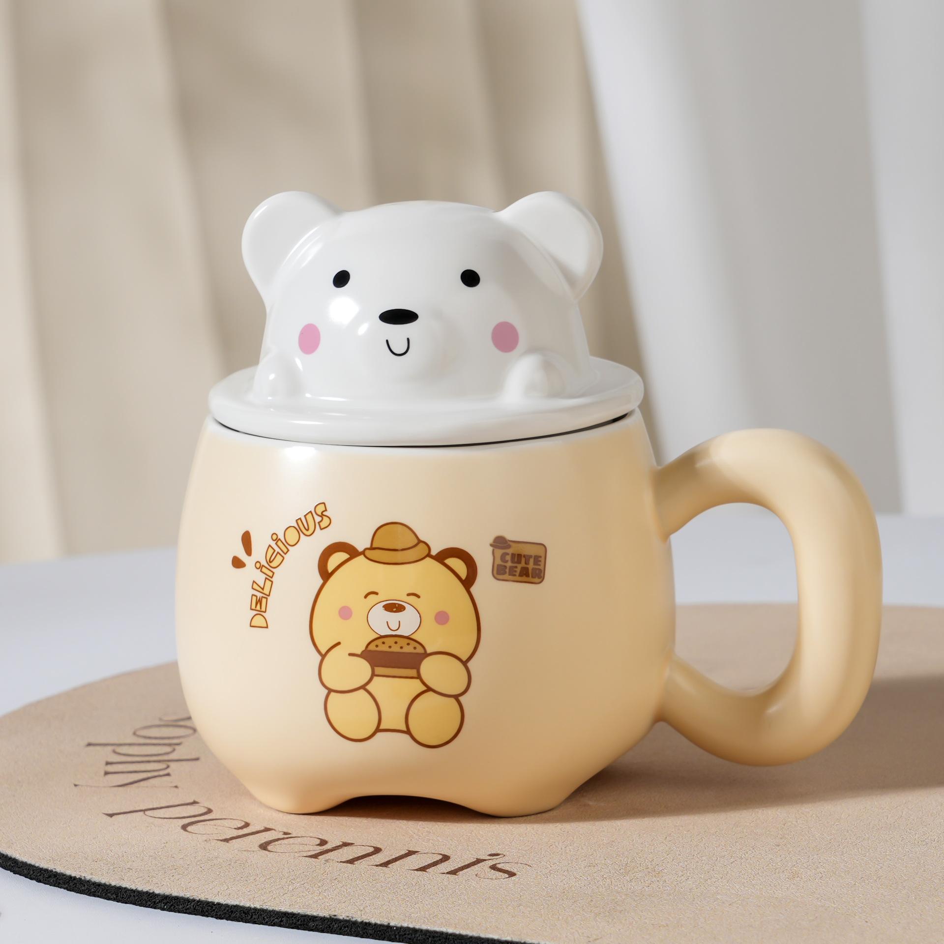 

Милая кружка «Маленький медвежонок» для офисной девушки, креативная студенческая с крышкой и ложкой, чашка для воды, бытовая чашка для молока и завтрака 420ML