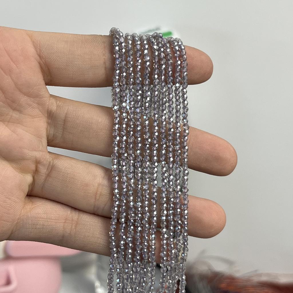 5String, Sparkling Lavender Gray Iridescent Plated Glass Beads 2mm/3mm, Dainty Loose Beads for DIY Minimalist Fairycore Bracelet Jewelry Making 38cm