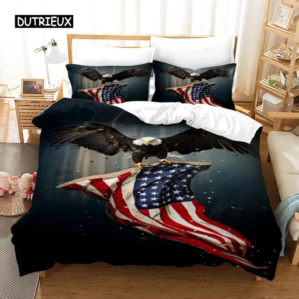 Bettbezug-Set mit amerikanischer Flagge, Mikrofaser, rot-weiß gestreift, Dekor, Bettwäsche-Set, Unabhängigkeitstag, Freiheitsthema, Bettbezug für Teenager
