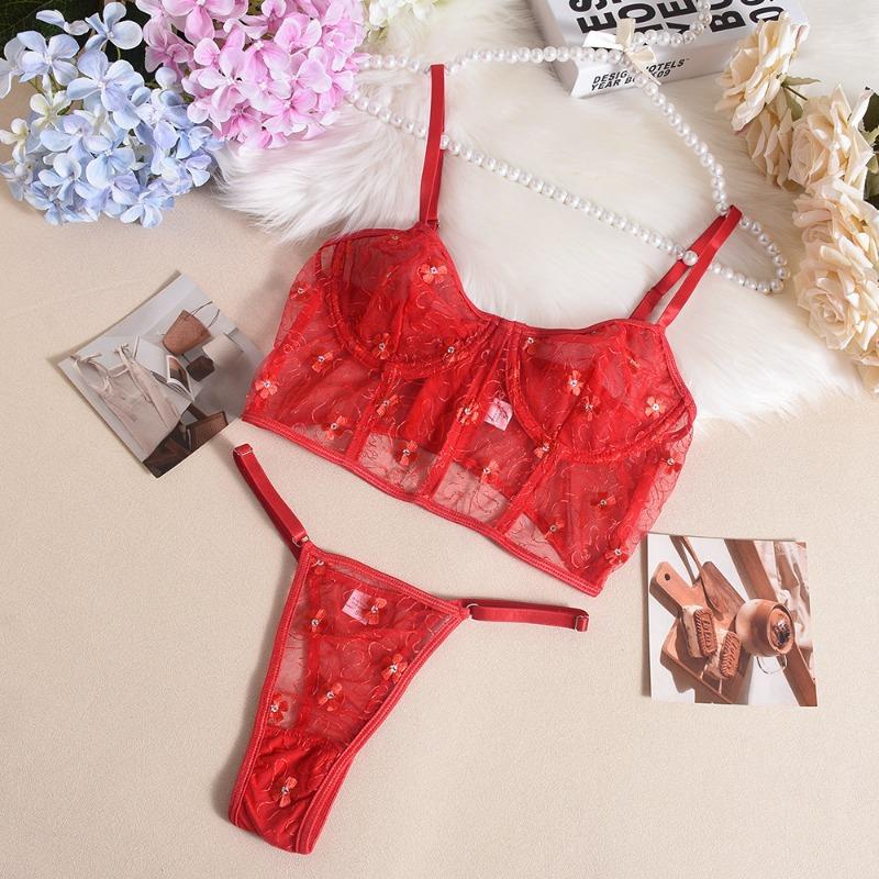 

Высококачественное нижнее белье сетка вышивка цветок стальная косточка косточки рыбы сексуальный L красный