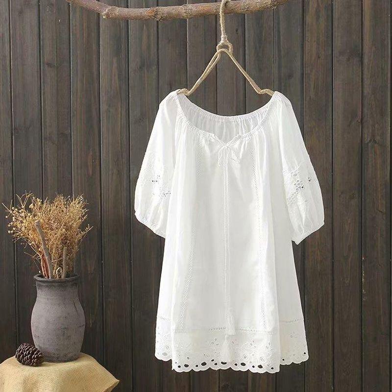 

Foreign Trade Women s Clothing Summer off-Shoulder Loose Casual Shirt White All yards