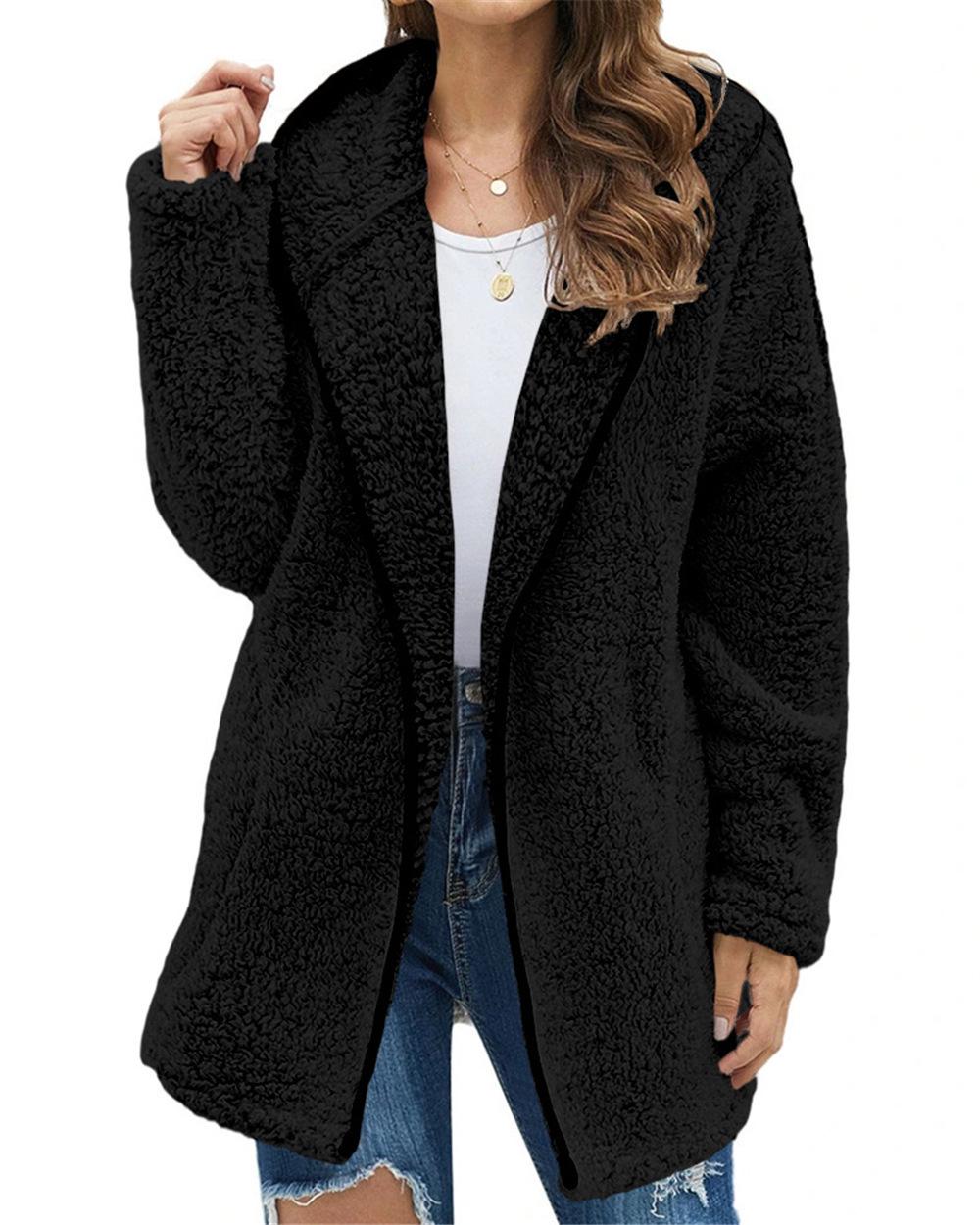 

European & American Casual Solid Color Hooded Long-Sleeve Plush Sweater Large