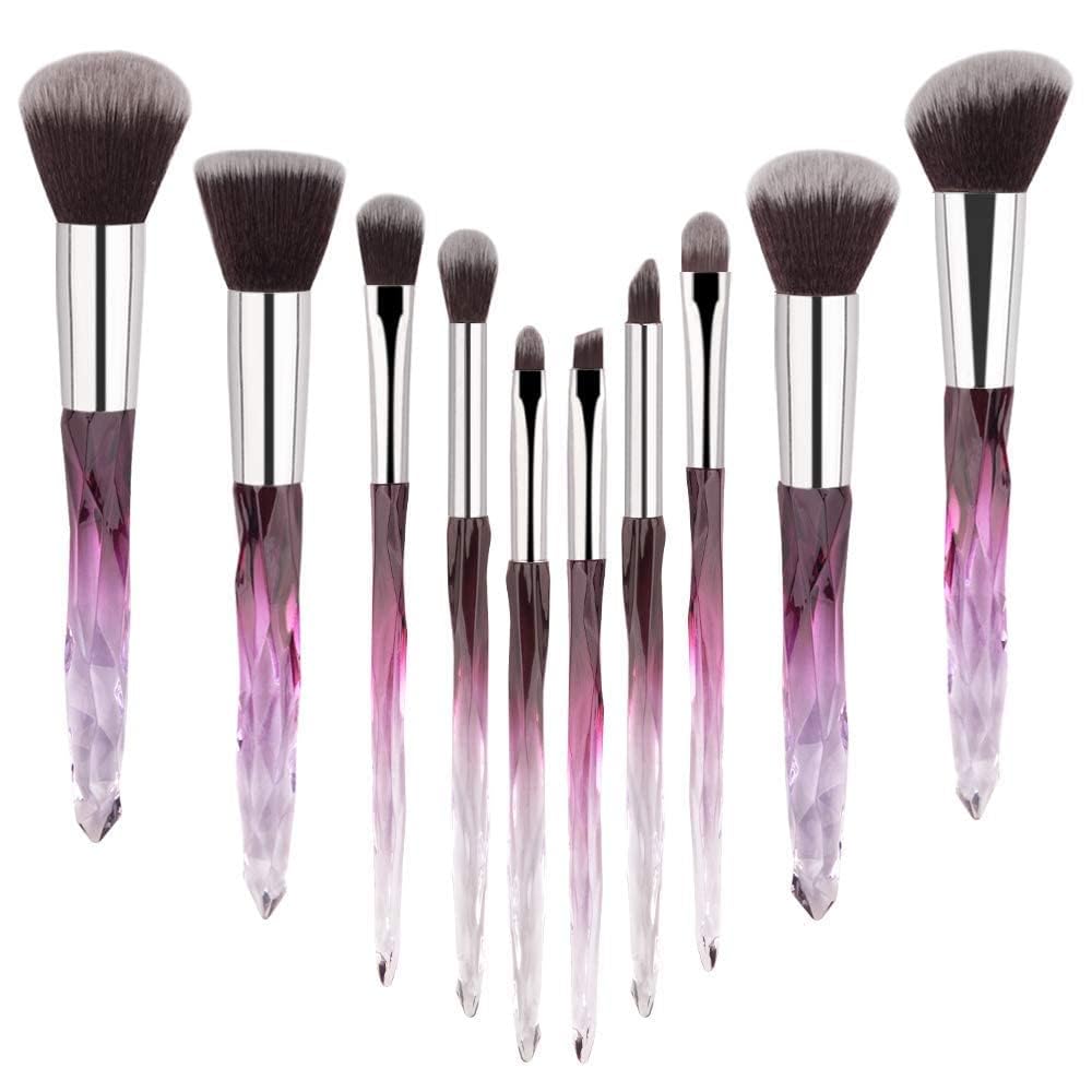 BeFunky Premium Makeup Brush Set, 10pcs Complete Synthetic Kabuki Eye Shadow Concealer Make Up Brushes Beautiful Crystal Handle (Purple)