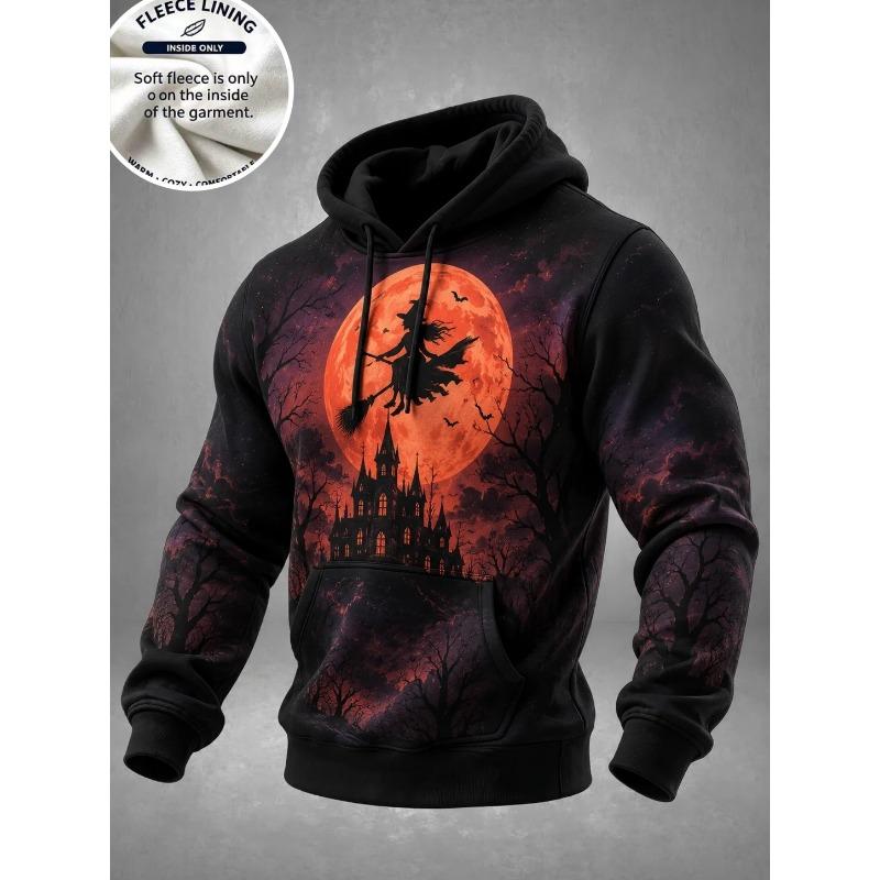 3D Print Halloween Fleece Hoodie Monster Pumpkin Kid Haunted House Full Print Pullover Long Sleeve Kangaroo Pocket Sweatshirt
